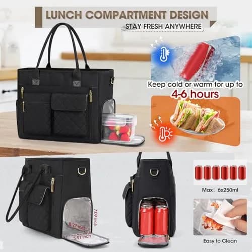 RAINSMORE Teacher Tote Bag with Laptop & Lunch Compartment | 17.3 inch Water-Resistant Work Bag for Women thumbnail 3