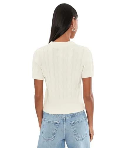 525 America Womens Sky Cable Crew Neck Pullover Chalk XS | Classic Cotton Knit thumbnail 4
