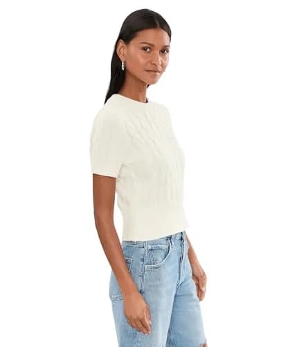 525 America Womens Sky Cable Crew Neck Pullover Chalk XS | Classic Cotton Knit thumbnail 3