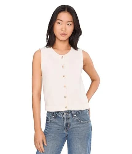 525 America Womens Marianna Rolled Edge Button Front Vest Chalk XL | Modern Minimalist Sleeveless Cotton thumbnail 1