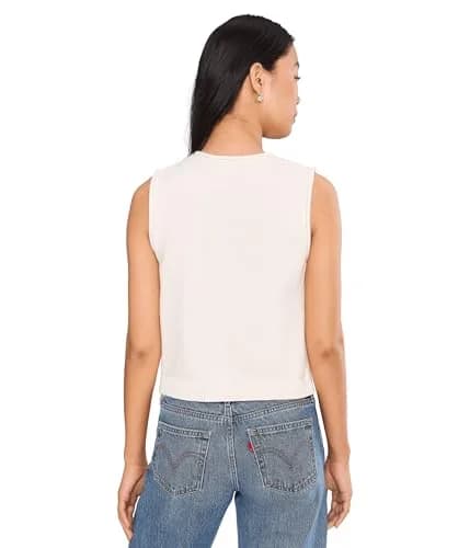 525 America Womens Marianna Rolled Edge Button Front Vest Chalk XL | Modern Minimalist Sleeveless Cotton thumbnail 4