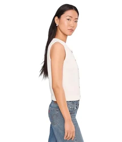 525 America Womens Marianna Rolled Edge Button Front Vest Chalk XL | Modern Minimalist Sleeveless Cotton thumbnail 3