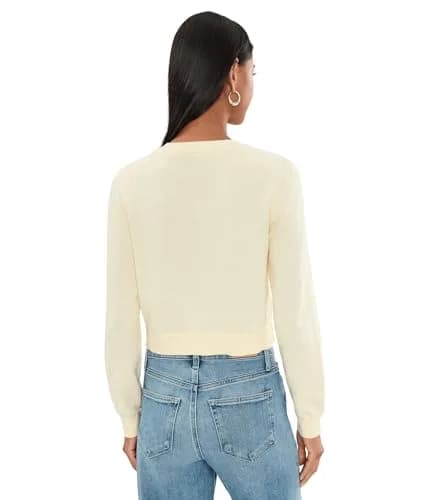 525 America Womens Cleo Saddle Shoulder Cardigan Lemon Icing | Regular Fit, Crew Neck, 97% Cotton, 3% Nylon, One Size thumbnail 4