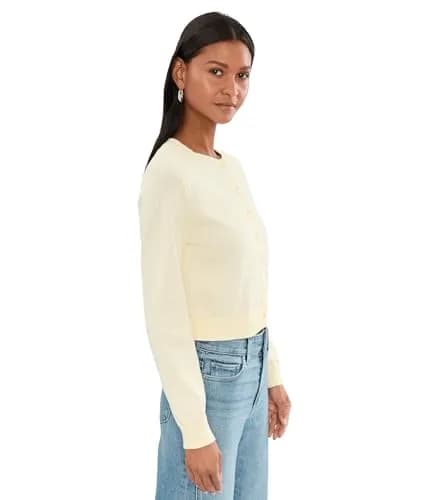525 America Womens Cleo Saddle Shoulder Cardigan Lemon Icing | Regular Fit, Crew Neck, 97% Cotton, 3% Nylon, One Size thumbnail 3