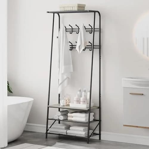OUTLANE Entryway Hall Tree with 10 Hooks, Shoe Bench & Storage Shelf | Modern Coat Rack Organizer in Gray-Double row thumbnail 6