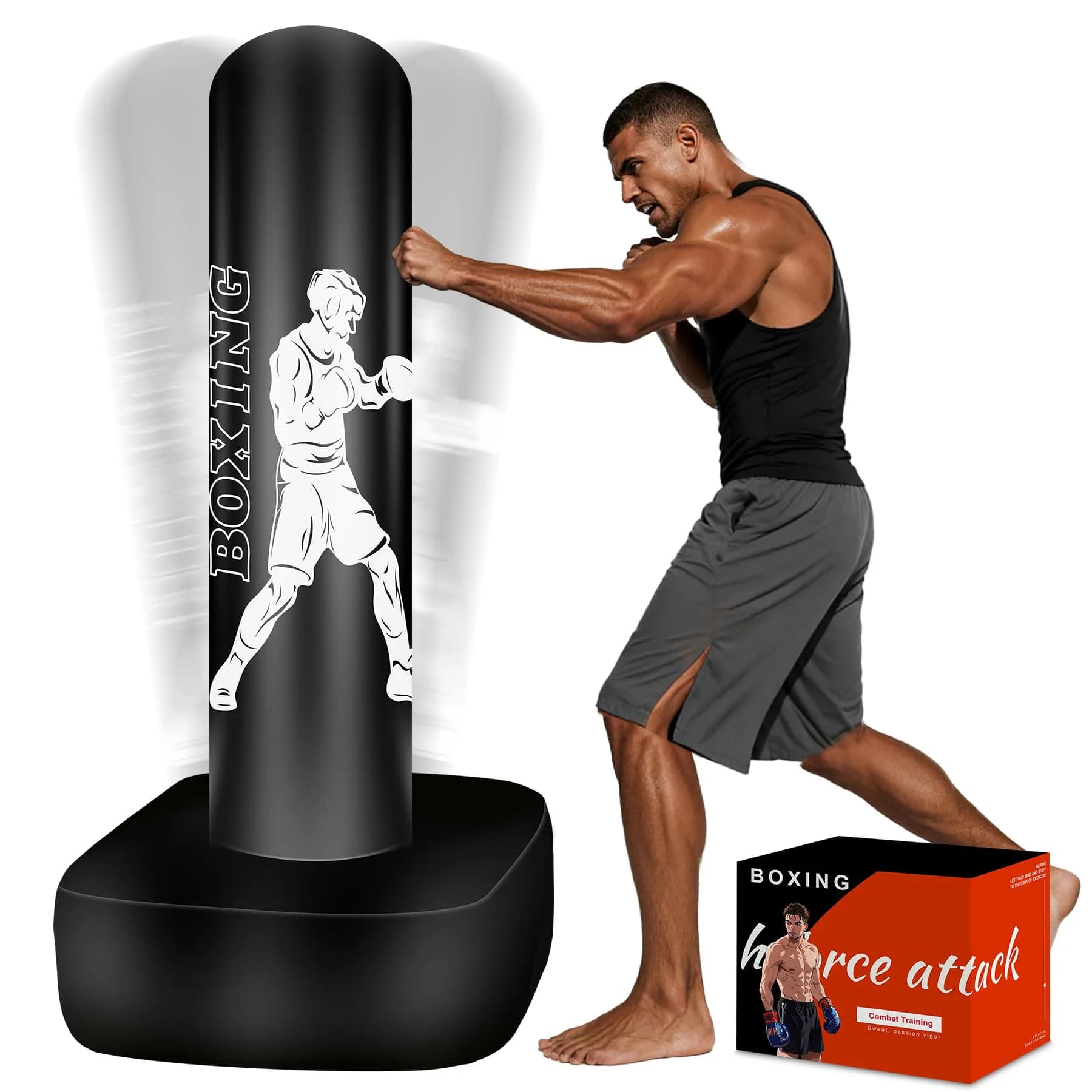 Vobab Freestanding Punching Bag with Stand for Adults Teens, 70 inch (178 cm) Heavy Boxing Bag | Stable Base for Home Training — White Athlete - Accessories Not Included