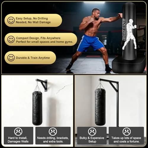 Vobab Freestanding Punching Bag with Stand for Adults Teens, 70 inch (178 cm) Heavy Boxing Bag | Stable Base for Home Training thumbnail 5