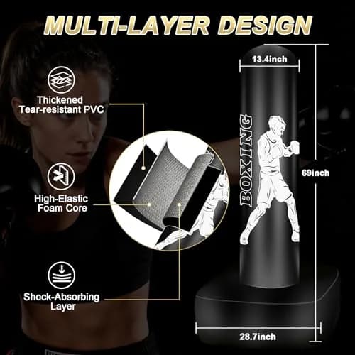 Vobab Freestanding Punching Bag with Stand for Adults Teens, 70 inch (178 cm) Heavy Boxing Bag | Stable Base for Home Training thumbnail 3