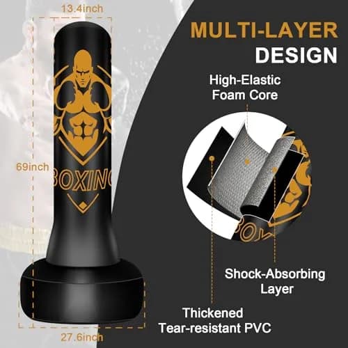 Vobab Freestanding Punching Bag for Adults, 70 inch (177.8 cm) Inflatable Boxing Bag with Stand | Heavy Duty Training Equipment thumbnail 3