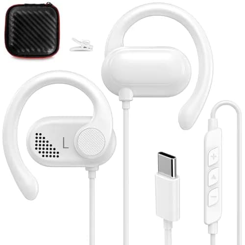 ASKUBSKU Open Ear Headphone Wired for iPhone 17 Air 16 15 Pro Max Plus/iPad | Sport & Workout Earbuds with Mic, USB-C, White thumbnail 1