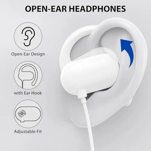 ASKUBSKU Open Ear Headphone Wired for iPhone 17 Air 16 15 Pro Max Plus/iPad | Sport & Workout Earbuds with Mic, USB-C, White thumbnail 2