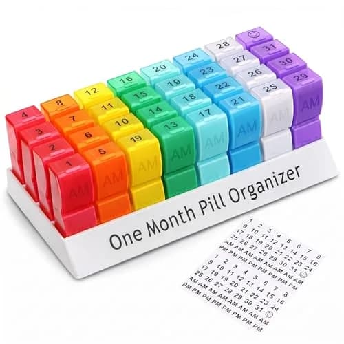 CAidRE Monthly Pill Organizer AM PM, 31 Day Travel Pill Box with Detachable Pods | FDA Approved Personal Pill Dispenser thumbnail 1