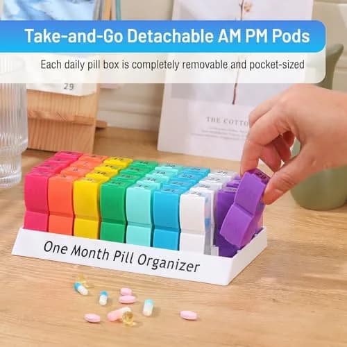 CAidRE Monthly Pill Organizer AM PM, 31 Day Travel Pill Box with Detachable Pods | FDA Approved Personal Pill Dispenser thumbnail 7