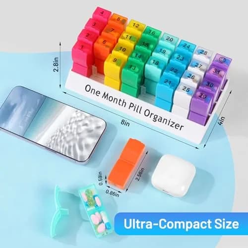 CAidRE Monthly Pill Organizer AM PM, 31 Day Travel Pill Box with Detachable Pods | FDA Approved Personal Pill Dispenser thumbnail 2