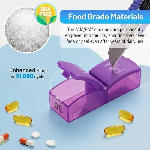 CAidRE Monthly Pill Organizer AM PM, 31 Day Travel Pill Box with Detachable Pods | FDA Approved Personal Pill Dispenser thumbnail 3