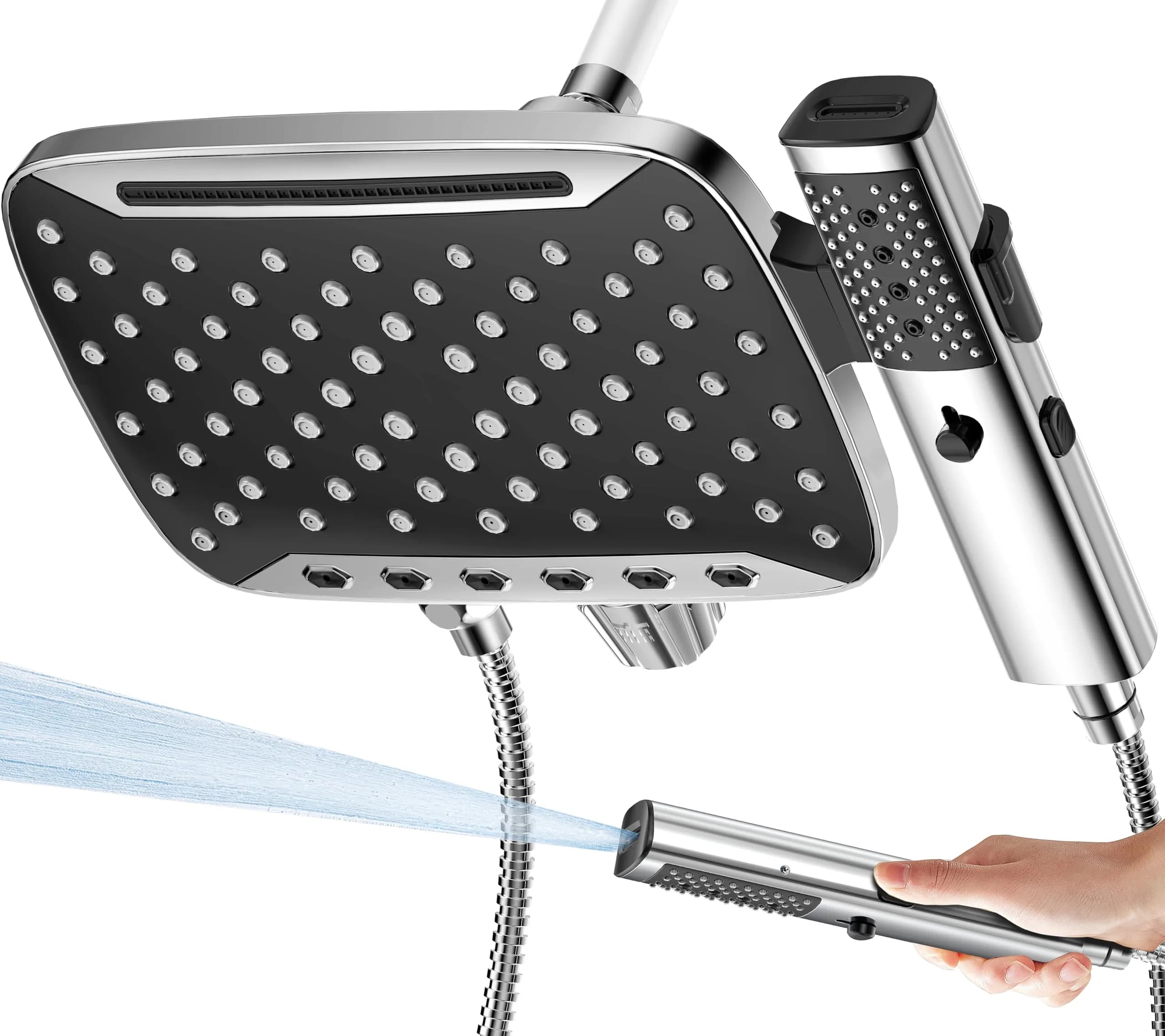 JDO High Pressure Rain Shower Head with Handheld Spray Chrome Polished | 10-inch Rainfall & Multi-Mode Handheld