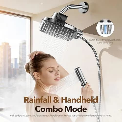 JDO High Pressure Rain Shower Head with Handheld Spray Chrome Polished | 10-inch Rainfall & Multi-Mode Handheld thumbnail 2