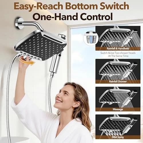 JDO High Pressure Rain Shower Head with Handheld Spray Chrome Polished | 10-inch Rainfall & Multi-Mode Handheld thumbnail 4