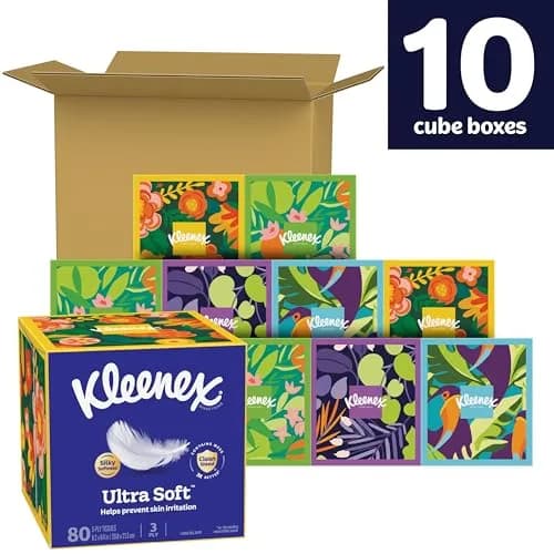 Kleenex Ultra Soft Facial Tissues 10 Cube Boxes | 3-Ply, 80 Tissues/Box, White, Hypoallergenic thumbnail 2