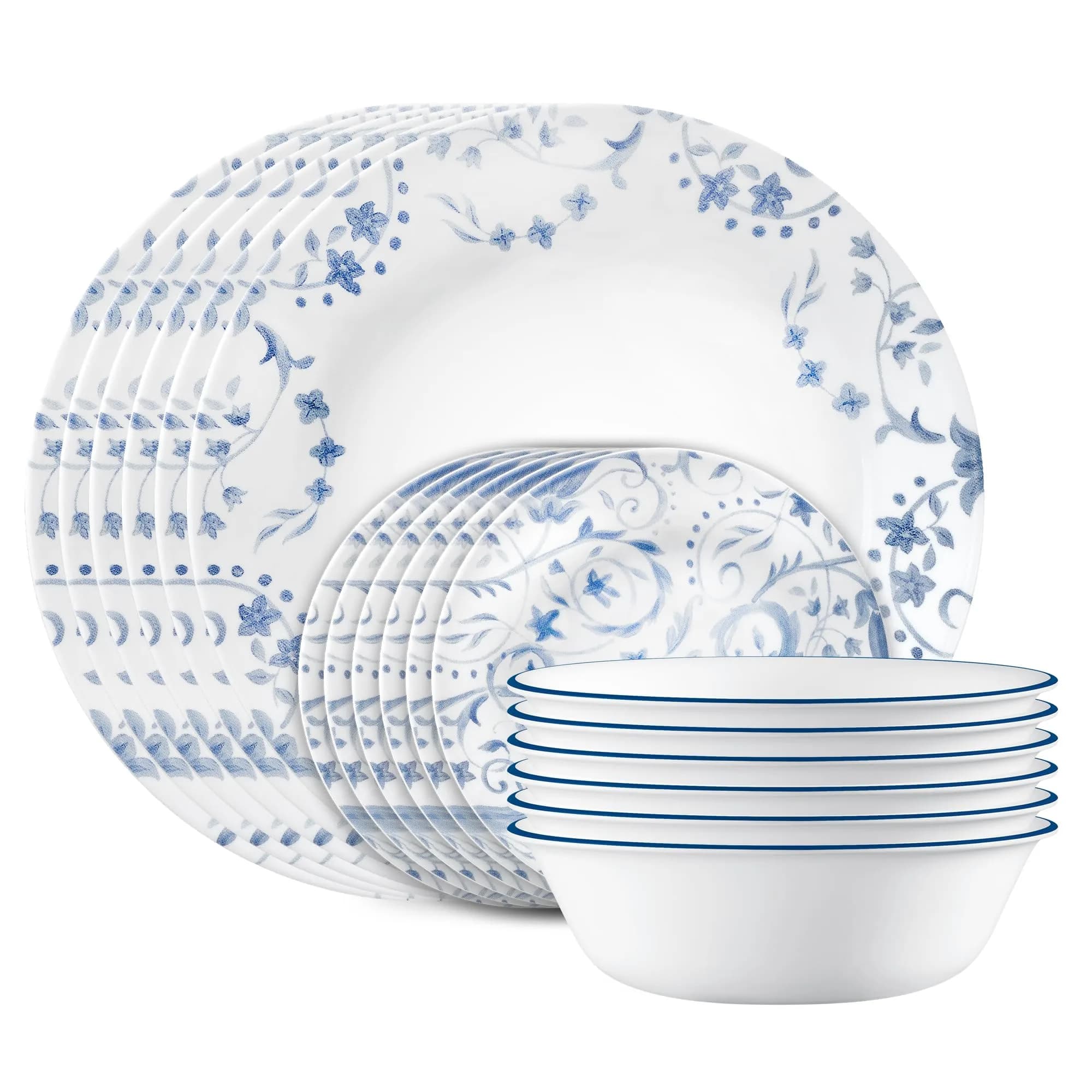 Corelle Darlington 18-Piece Dinnerware Set for 6 | Chip-Resistant, Lightweight Vitrelle Glass