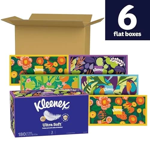 Kleenex Ultra Soft Facial Tissues, 6 Flat Boxes, 180 Tissues per Box (1080 Tissues Total) | Hypoallergenic & Dermatologist Tested thumbnail 2