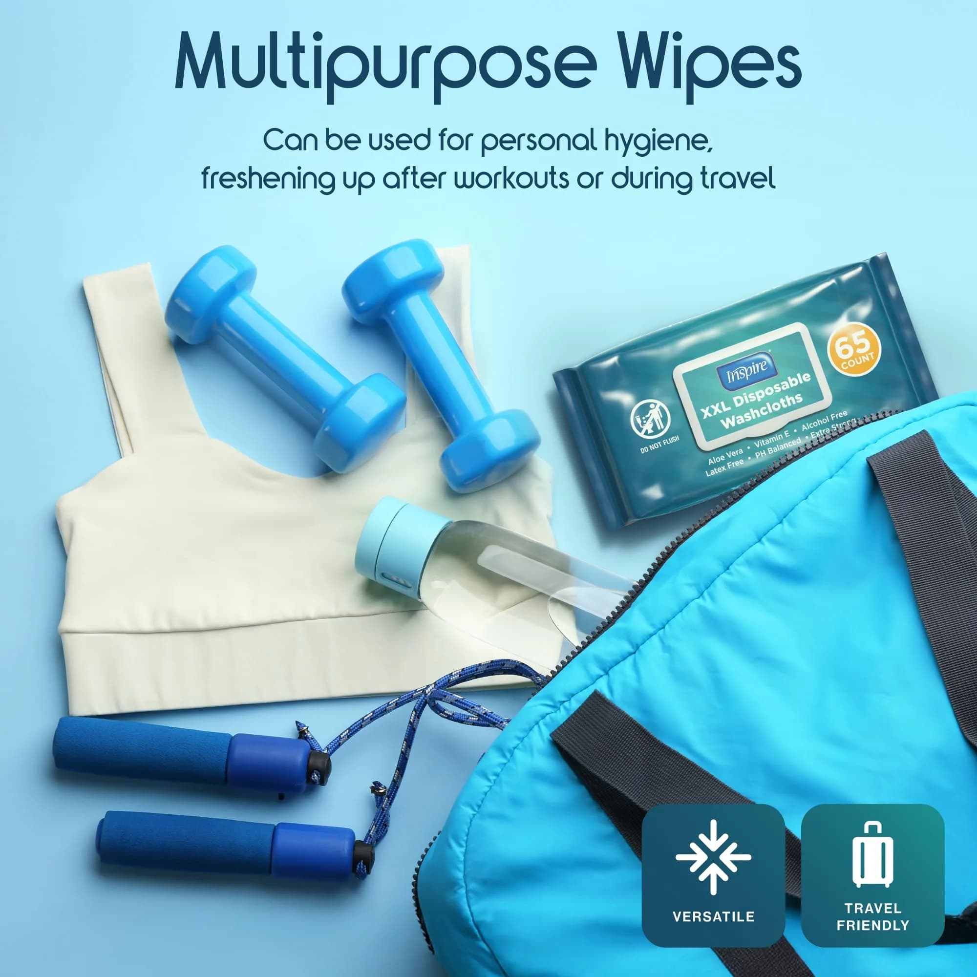 Inspire Adult Wet Wipes, Wash Cloths for Incontinence & Cleansing for Elderly, 8"x13" (780 Count) | Hypoallergenic & Fragrance-Free - view 4