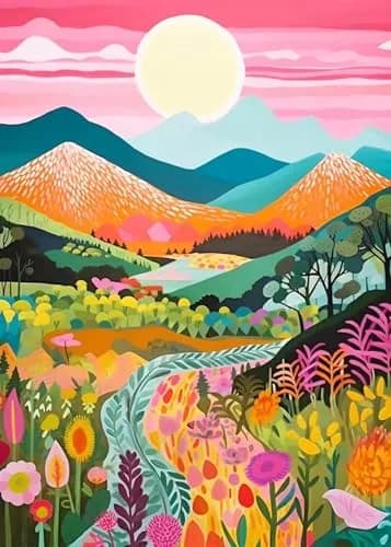 MjhRcll Abstract Landscape Stamped Cross Stitch Kit 12x16 Inch | Mountain Flowers Design for Adults Beginners thumbnail 1