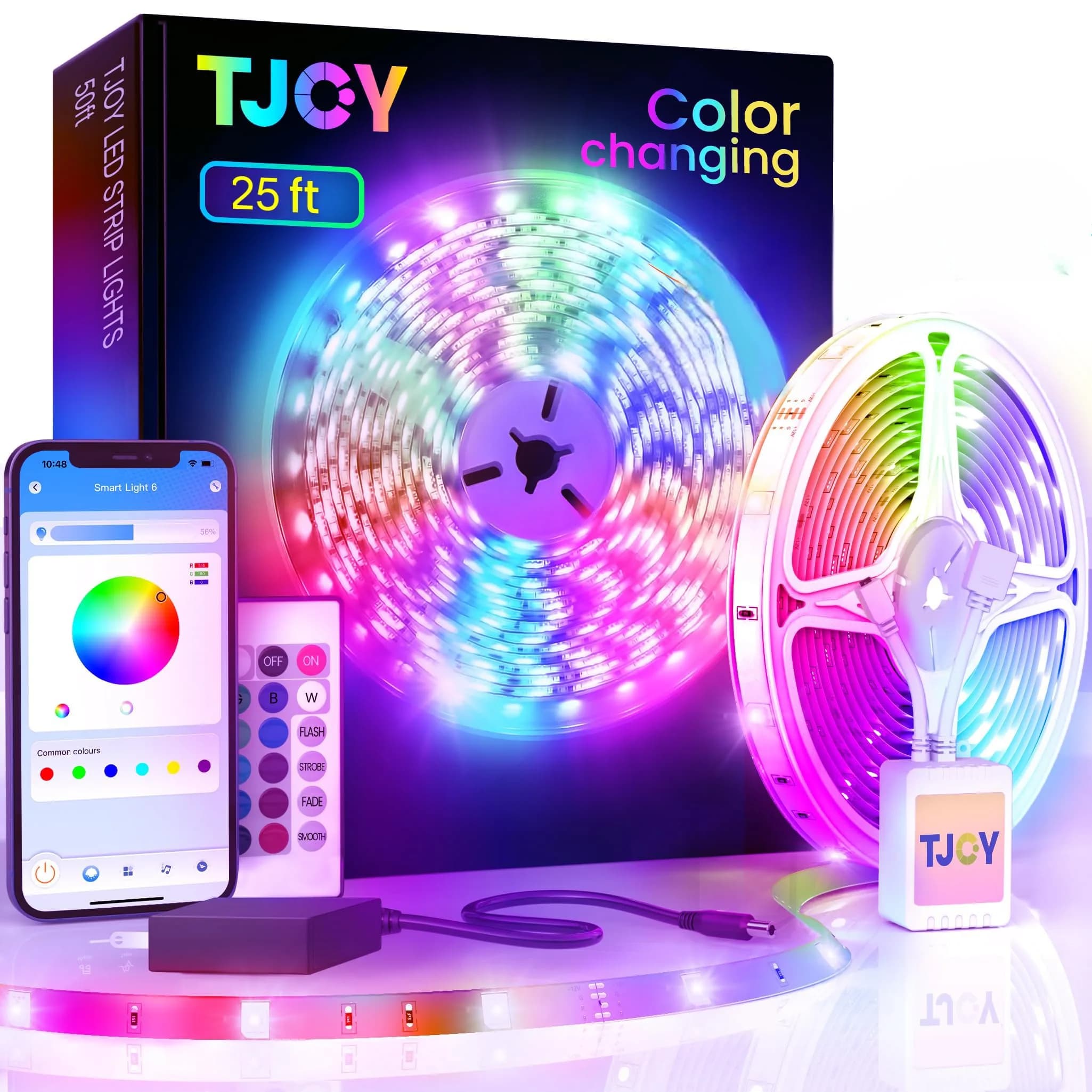 TJOY LED Lights for Bedroom 25ft | RGB Color Changing, Remote & App Control - main product image