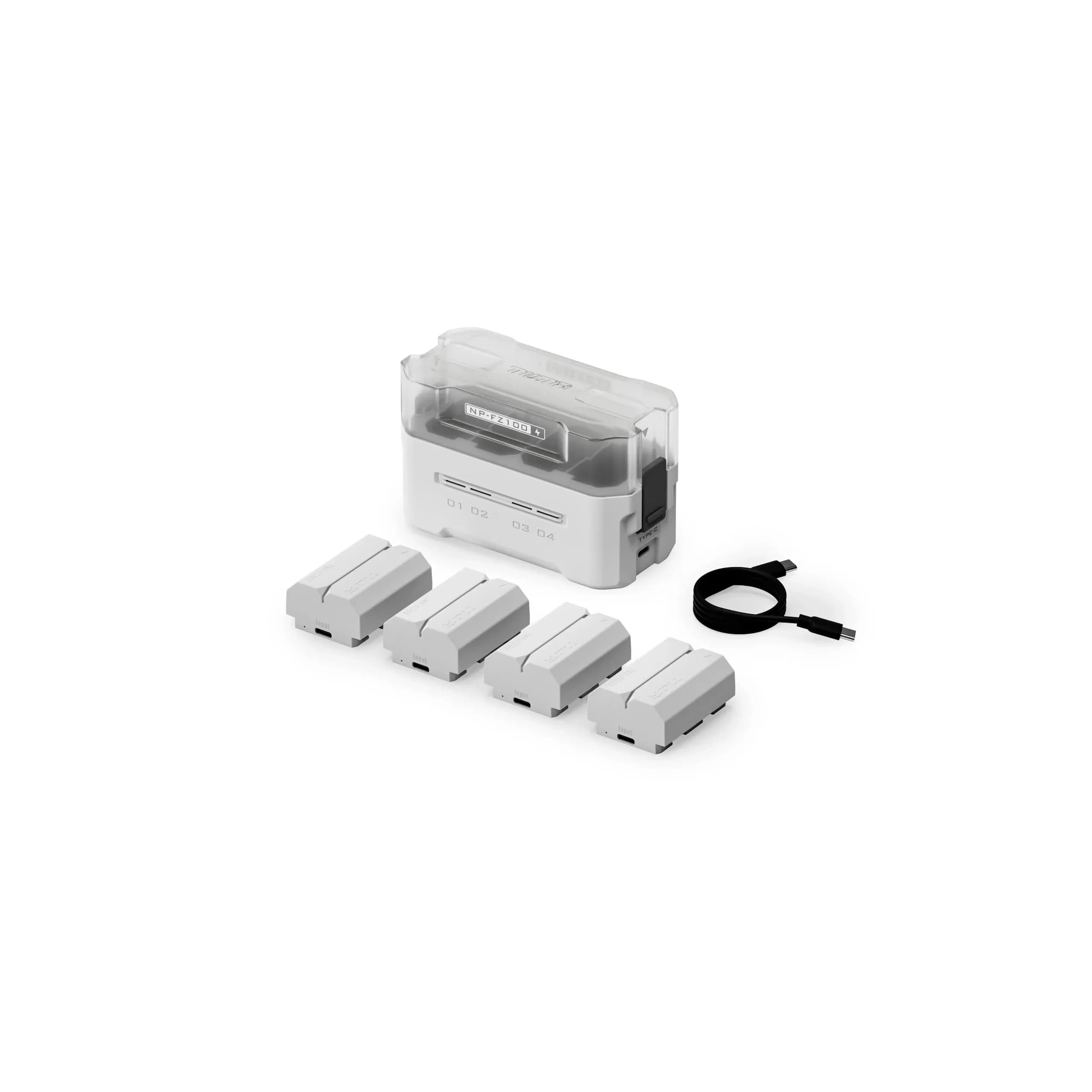 Tilta NP-FZ100 Portable Charging Station (4-Battery Kit) Green | 45W PD Fast Charging, Works with Sony FX3, A7 IV, A6700 — Off-White / 4 Batteries + 1 Charger