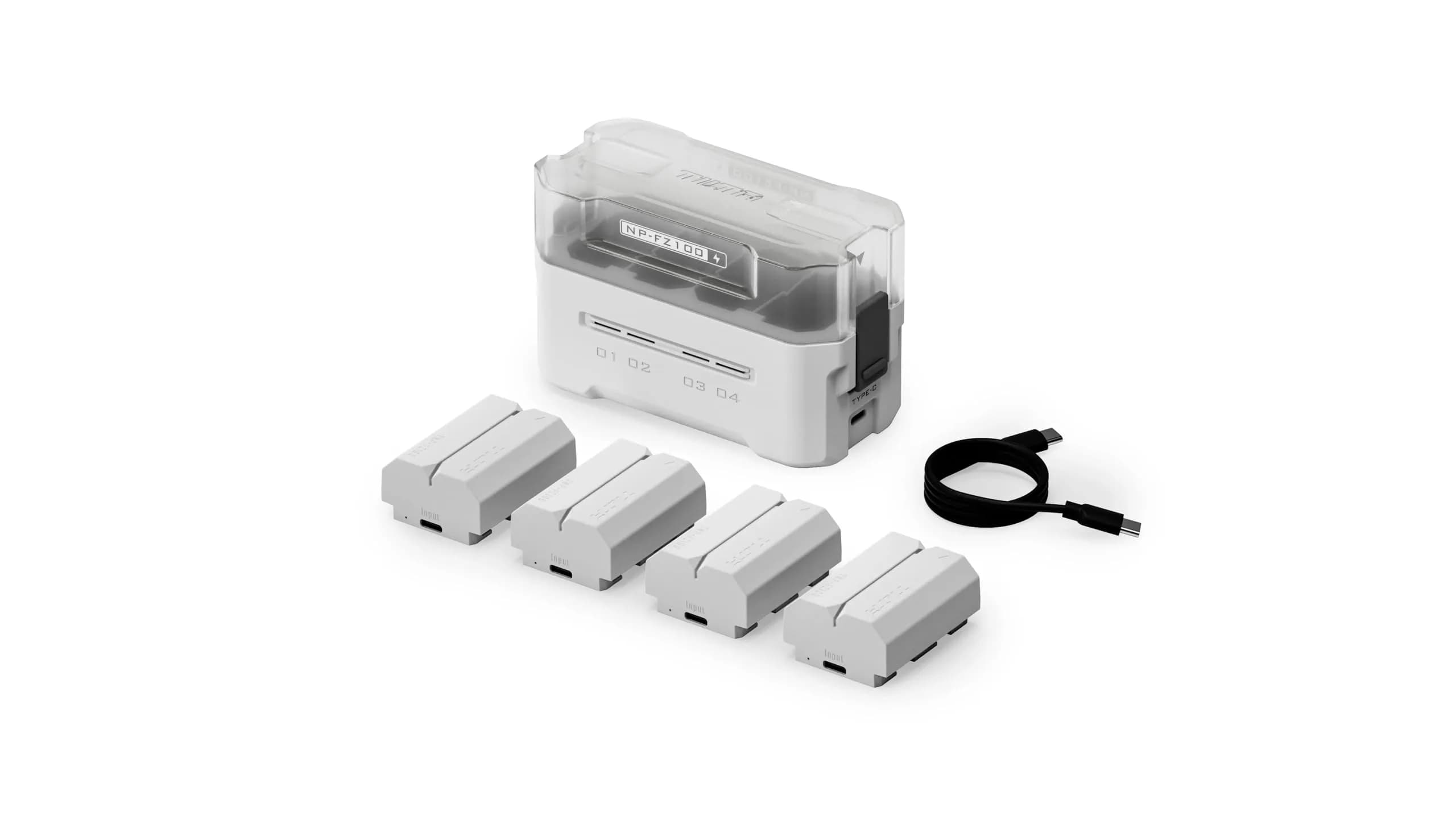 Tilta NP-FZ100 Portable Charging Station | 4-Channel 45W PD Fast Charging, Green — Off-White / 4 Batteries + 1 Charger