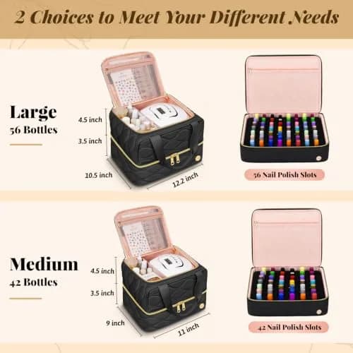 YOREPEK Nail Polish Organizer Bag Case Holds 56+ Bottles (15ml/0.5 fl.oz) | Black with Removable Divider thumbnail 2