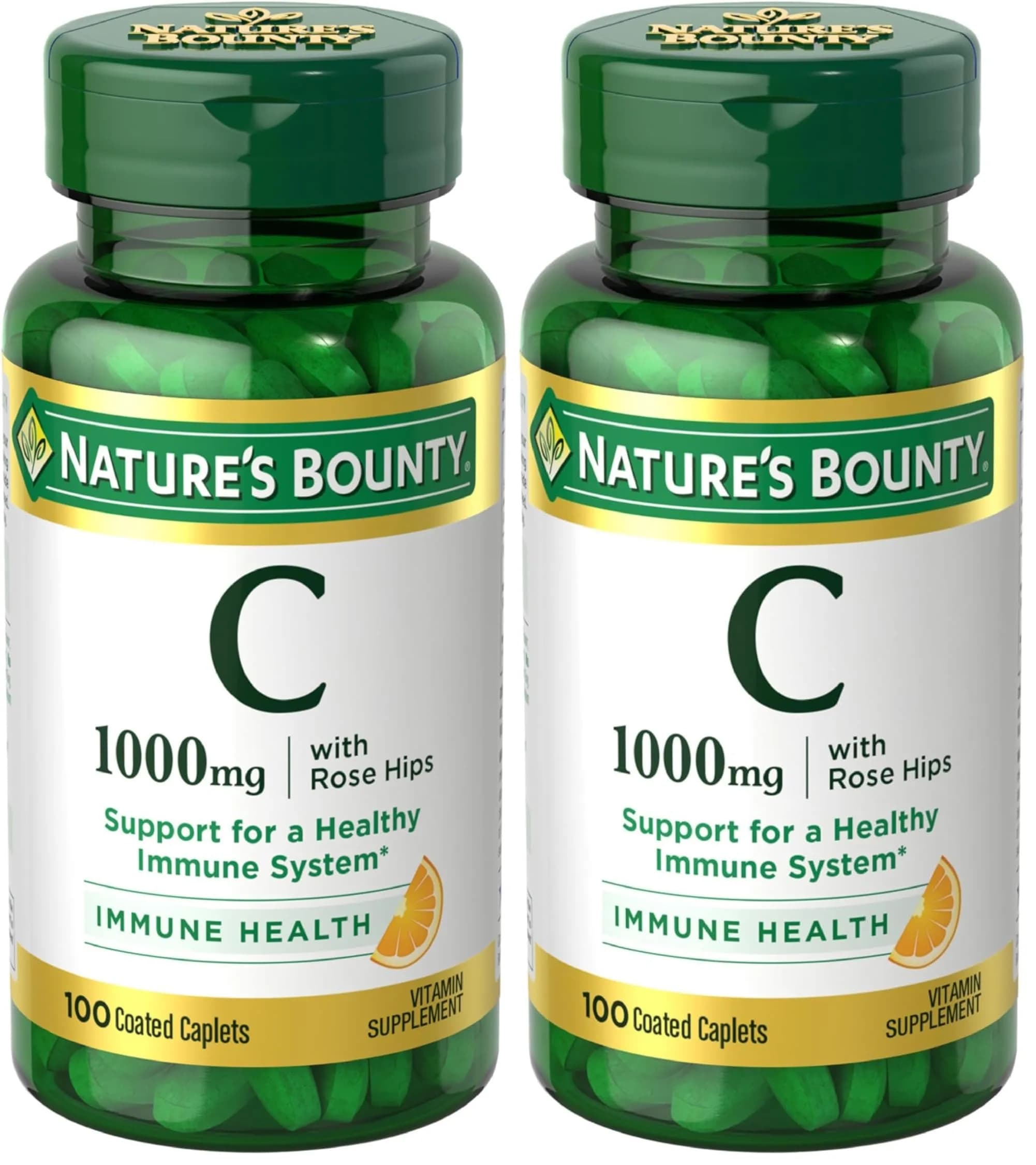 Nature's Bounty Vitamin C + Rose Hips 1000mg 200 Caplets (100 Count x 2) | Immune Support with Antioxidant Protection - main product image