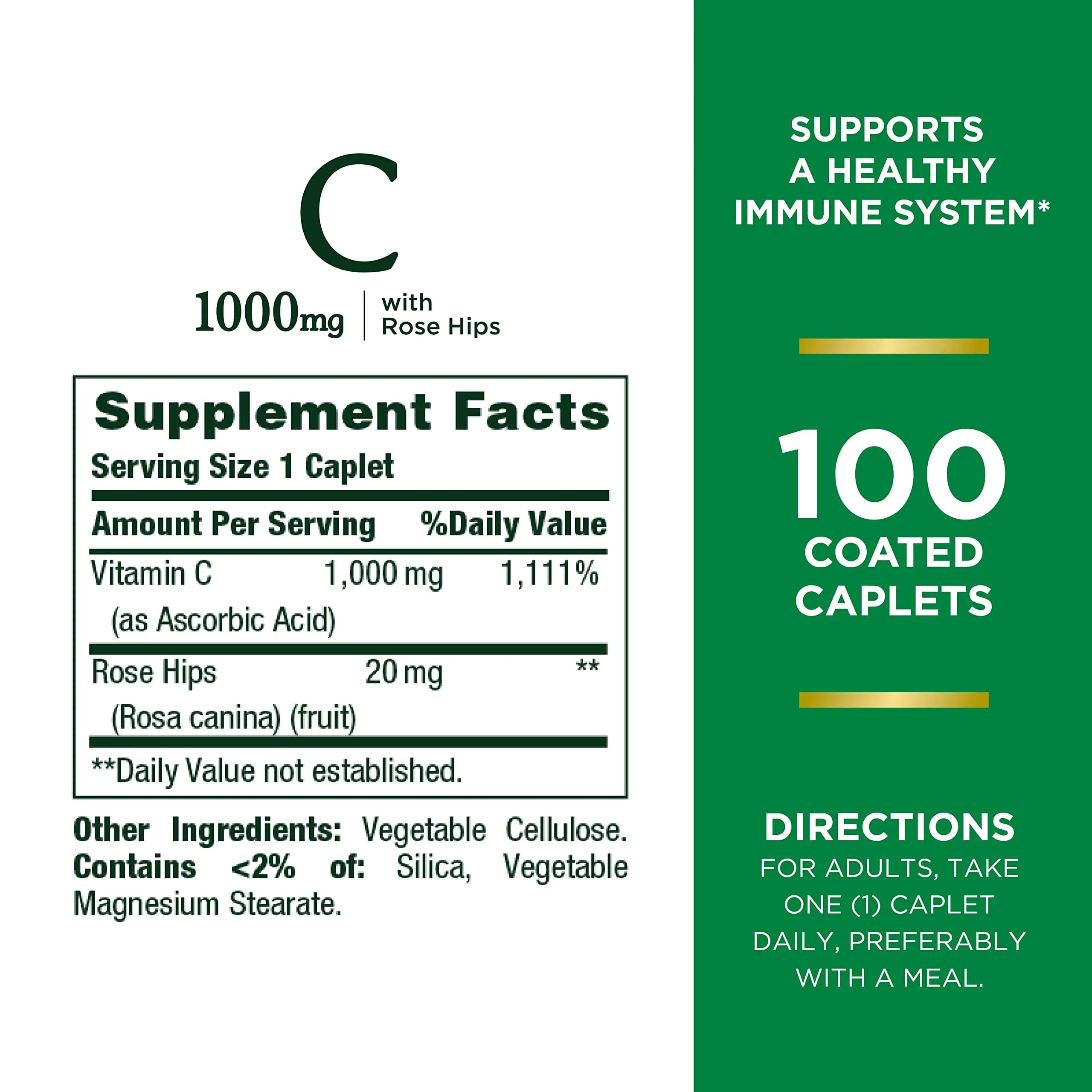 Nature's Bounty Vitamin C + Rose Hips 1000mg 200 Caplets (100 Count x 2) | Immune Support with Antioxidant Protection - view 2