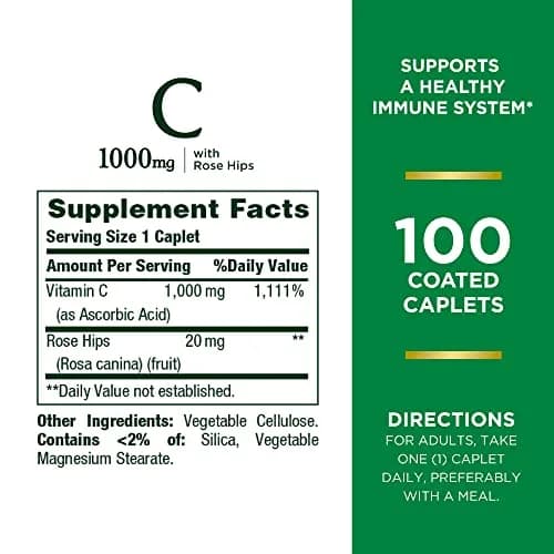 Nature's Bounty Vitamin C + Rose Hips 1000mg 200 Caplets (100 Count x 2) | Immune Support with Antioxidant Protection thumbnail 2