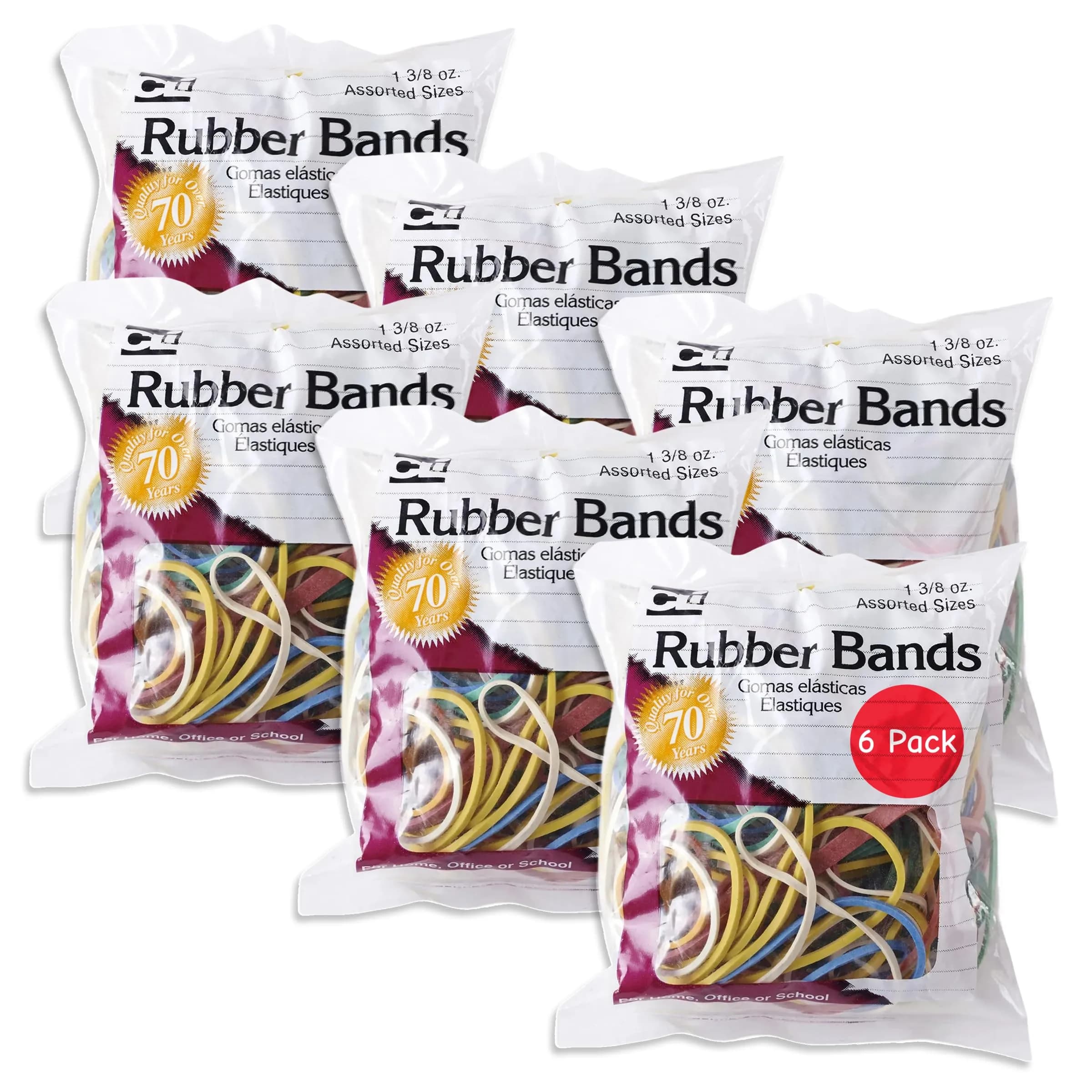 Charles Leonard Assorted Rubber Bands Value Pack (6 Bags, 1.4oz Each) | USA Imported Office Supplies - main product image