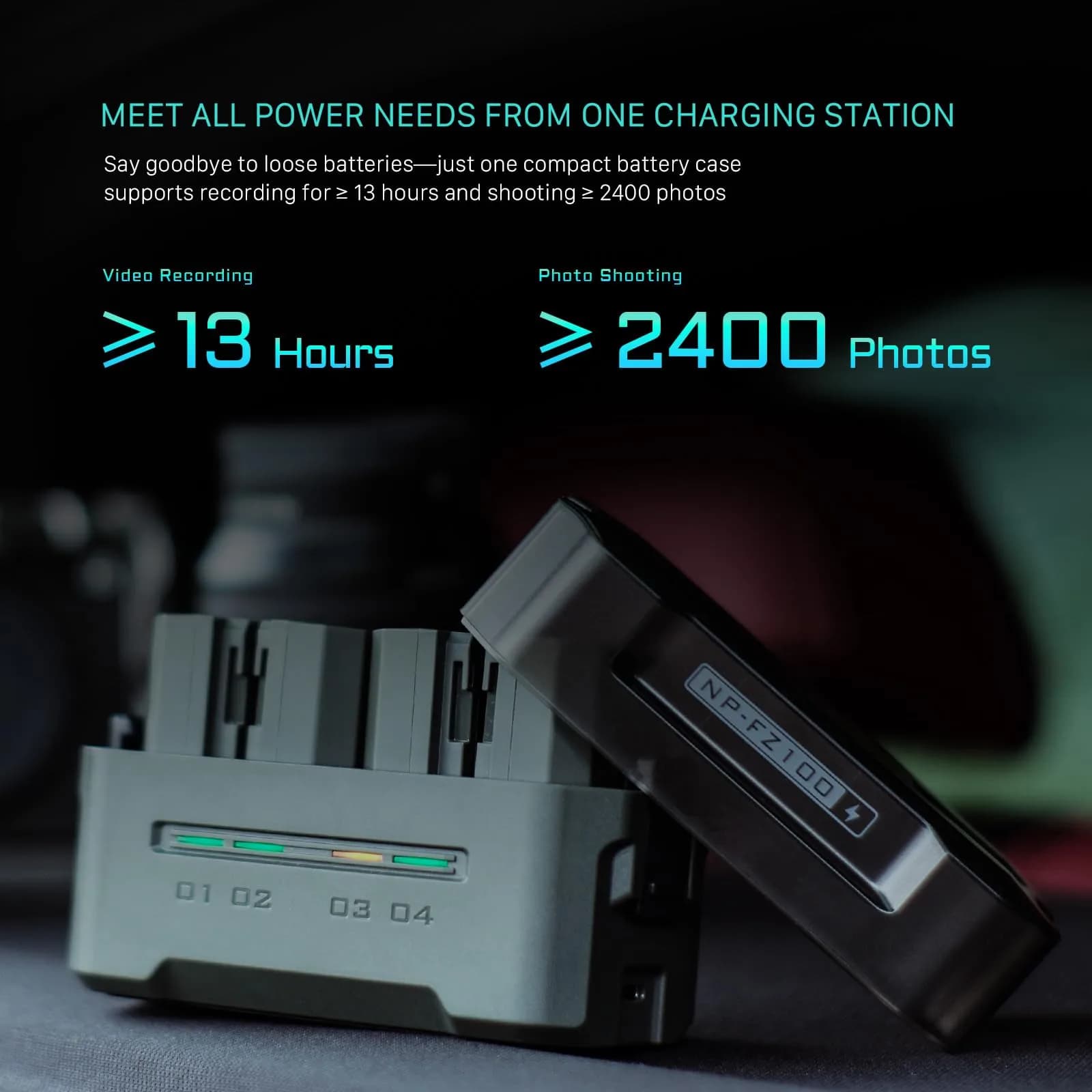 Tilta NP-FZ100 Portable Charging Station with 2 Batteries | 4-Channel USB-C Fast Charging 176g - view 3