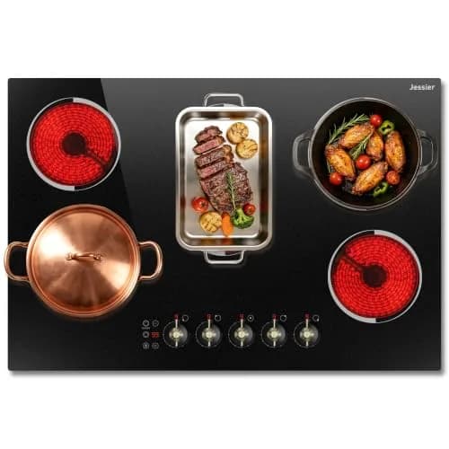 Jessier 30 Inch 8400W Electric Cooktop with 5 Burners & Dual Ring | 220V Built-In Ceramic Glass thumbnail 1
