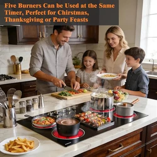 Jessier 30 Inch 8400W Electric Cooktop with 5 Burners & Dual Ring | 220V Built-In Ceramic Glass thumbnail 4