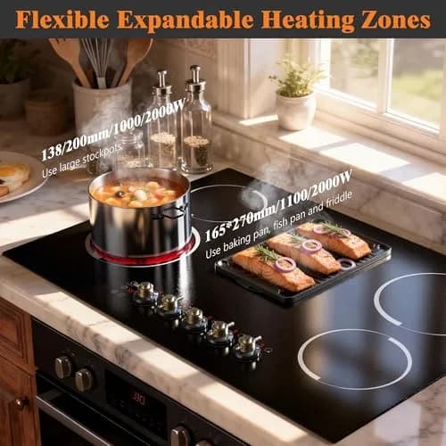 Jessier 30 Inch 8400W Electric Cooktop with 5 Burners & Dual Ring | 220V Built-In Ceramic Glass thumbnail 5