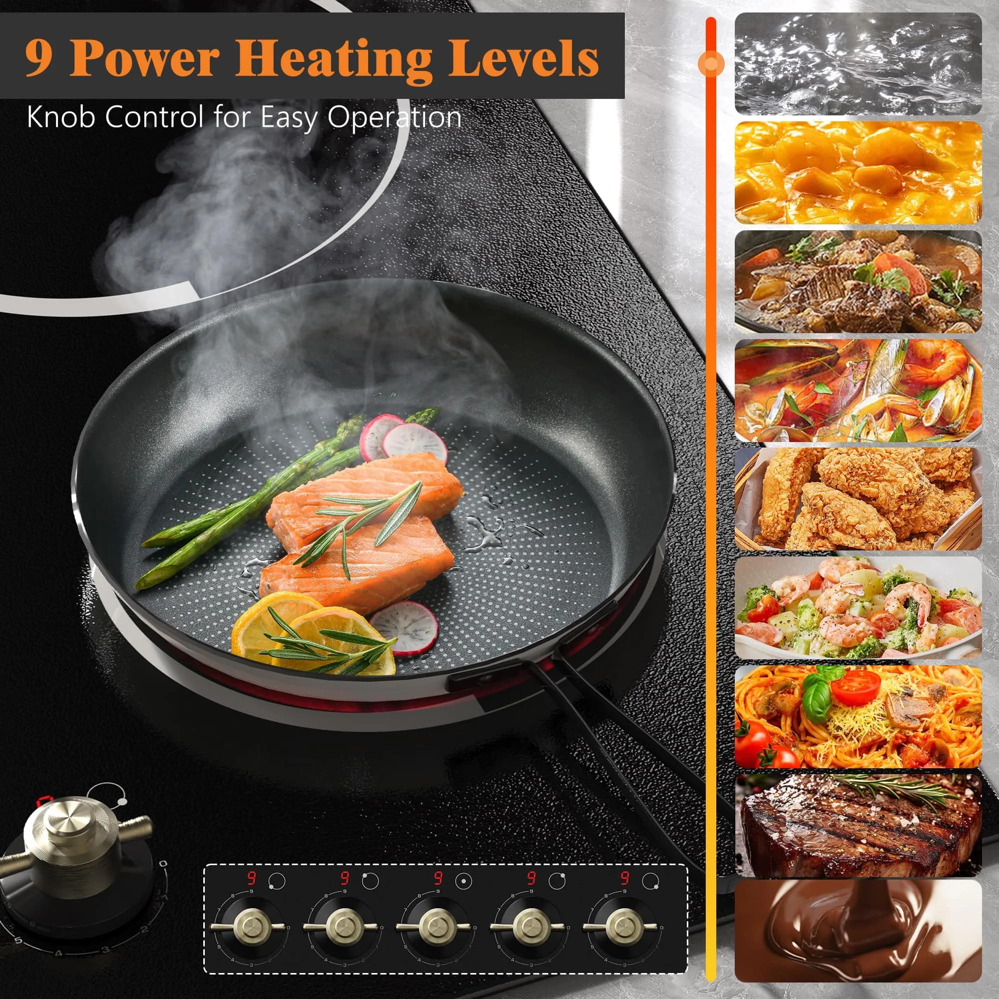 Jessier 30 Inch 8400W Electric Cooktop with 5 Burners & Dual Ring | 220V Built-In Ceramic Glass - view 7