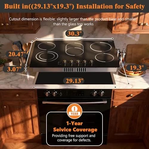 Jessier 30 Inch 8400W Electric Cooktop with 5 Burners & Dual Ring | 220V Built-In Ceramic Glass thumbnail 2