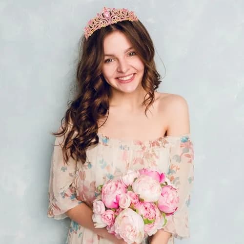 CAVETEE Pink Crystal Tiara for Women Girls | Gold Plated Princess Crown with Rhinestones, Bridal Prom Birthday Party Headpiece (1 pc) thumbnail 2
