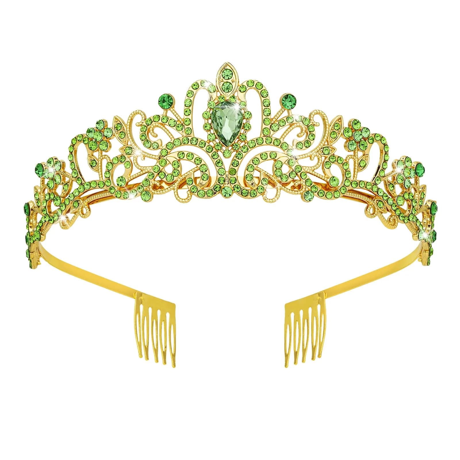 CAVETEE Green Crystal Tiara for Women & Girls | Gold-Plated Princess Crown with Rhinestones (1 pc) - main product image