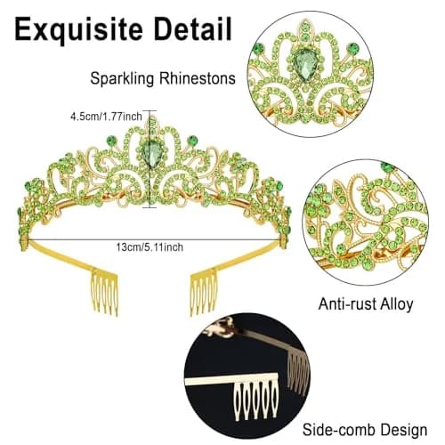 CAVETEE Green Crystal Tiara for Women & Girls | Gold-Plated Princess Crown with Rhinestones (1 pc) thumbnail 4