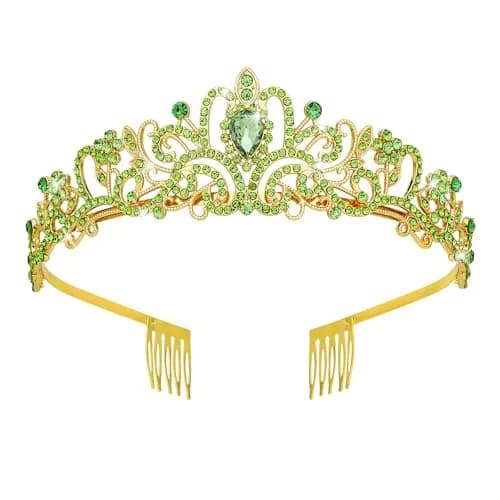 CAVETEE Green Crystal Tiara for Women & Girls | Gold-Plated Princess Crown with Rhinestones (1 pc) thumbnail 1