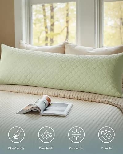 YZ HOME Long Body Pillow for Adults | Firm Support with Shredded Memory Foam (20x54 Inch, Beige) thumbnail 2