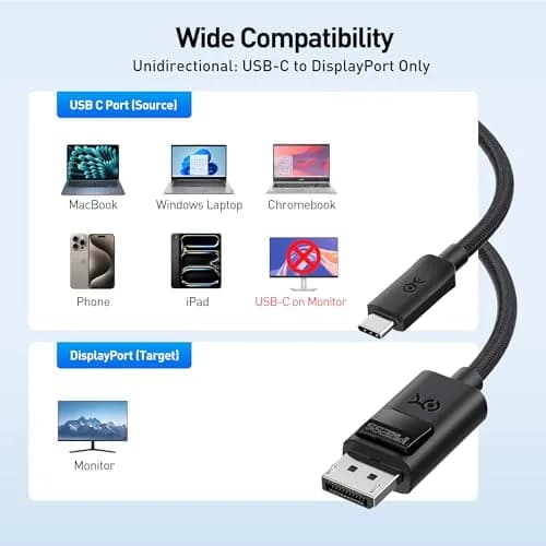 Cable Matters USB C to DisplayPort 2.1 Cable 6ft / 1.8m | Supports 8K@165Hz & 4K@480Hz, Durable Locking Fit thumbnail 5
