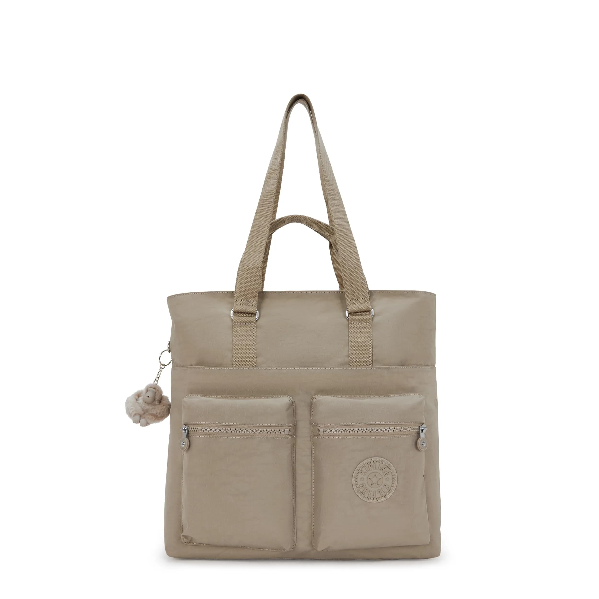 Kipling Women's India Tote Bag Soft Taupe | Large Nylon Zippered Handbag 37.5cm (14.75"L x 15.25"H x 7"D) - main product image