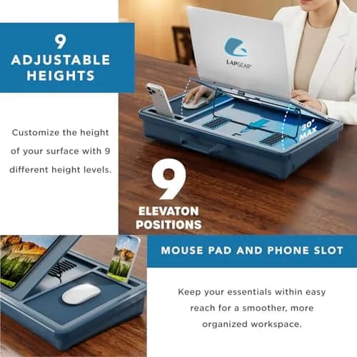 LapGear Ergonomic Pro Lap Desk with Cushion & Mouse Pad | Denim Blue, Fits 15.6" Laptops, 55.9 cm (22 in) thumbnail 4