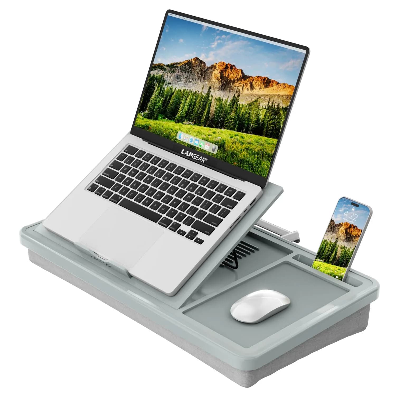 LapGear Ergonomic Pro Lap Desk Gray Fits 15.6" Laptops | 9-Height Adjustable with Mouse Pad & Storage — Gray